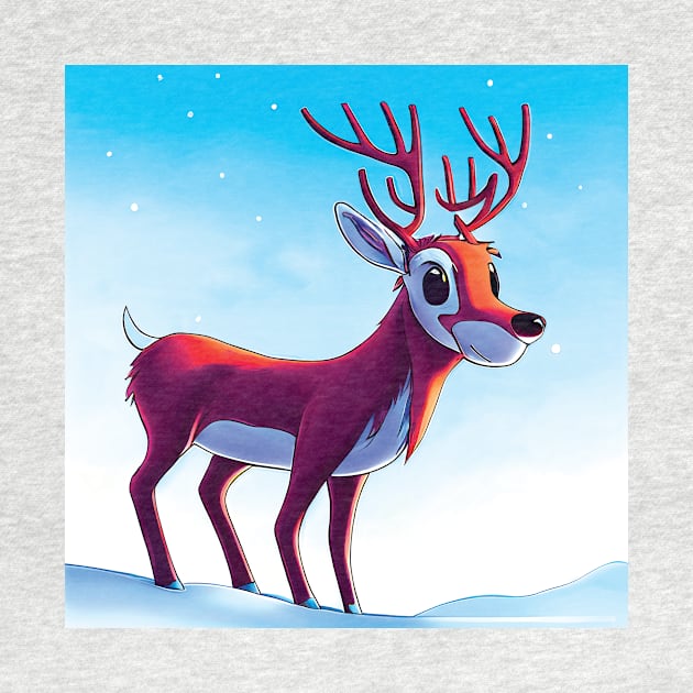 Cute Cartoon Reindeer in the Snow by Geminiartstudio